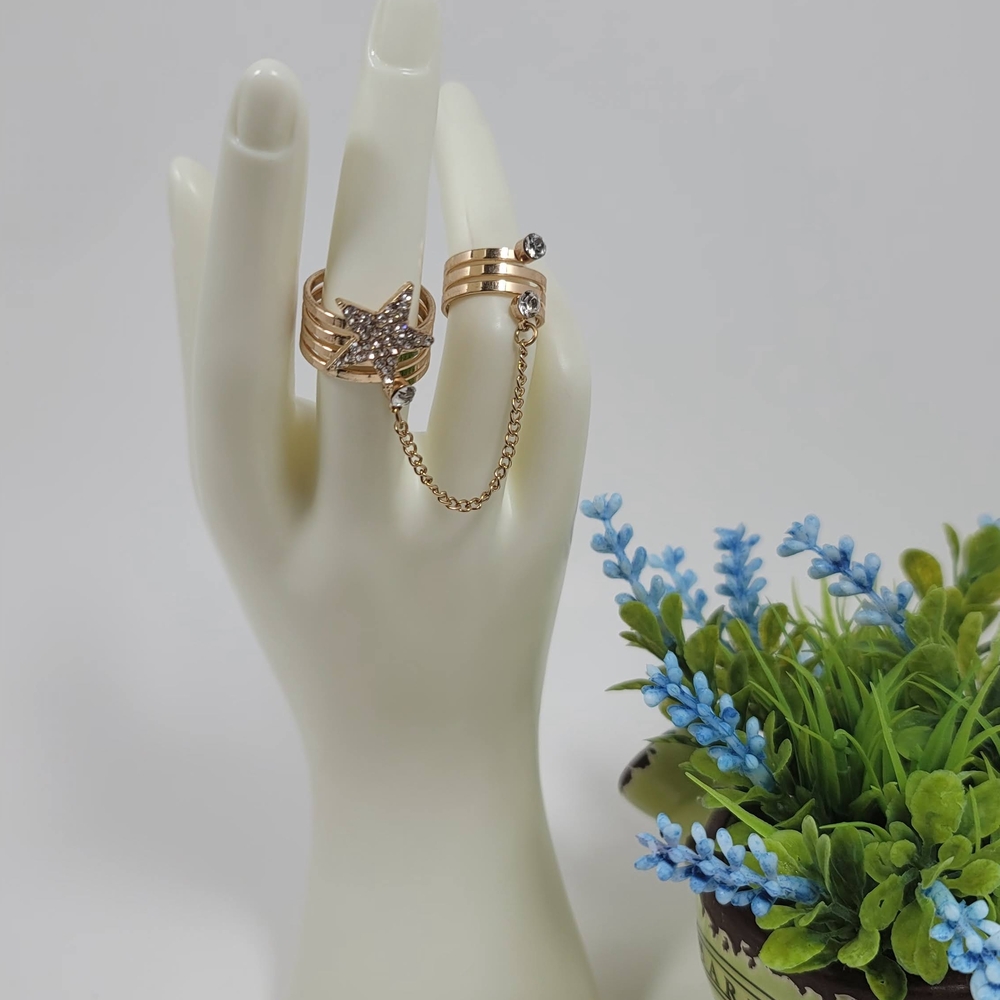 India Boutique Gold and Silver Chain Ring Set
